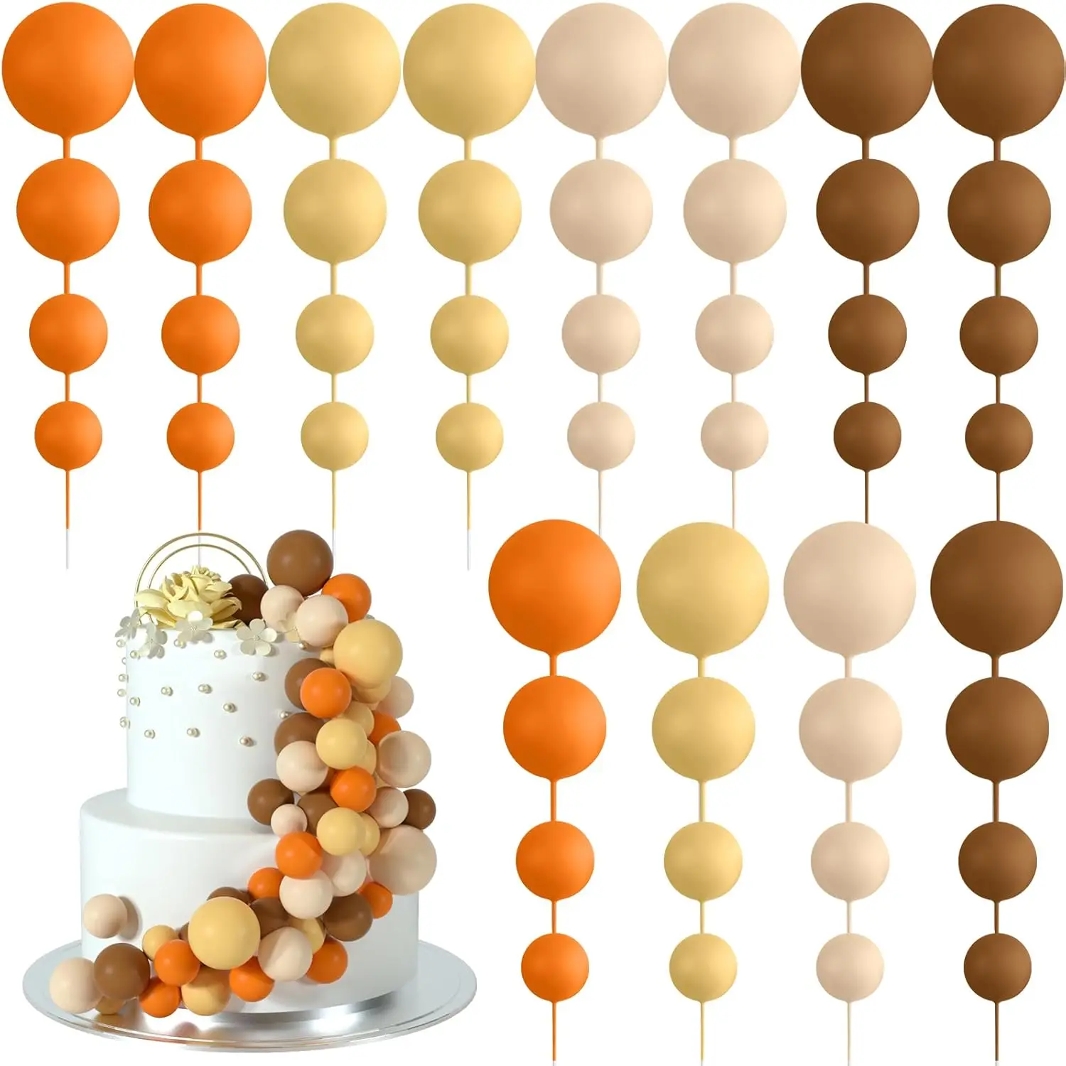48 stücke orange Kuchen Dekorationen Kugeln Kuchen Topper für Geburtstags feier Hochzeits torte dekorieren (orange, gelb, Aprikose, Khaki)