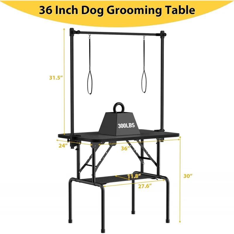 36 Inch Dog Grooming Table,Foldable Pet Grooming Tables at Home with Adjustable Arm,Nooses, Mesh Tray