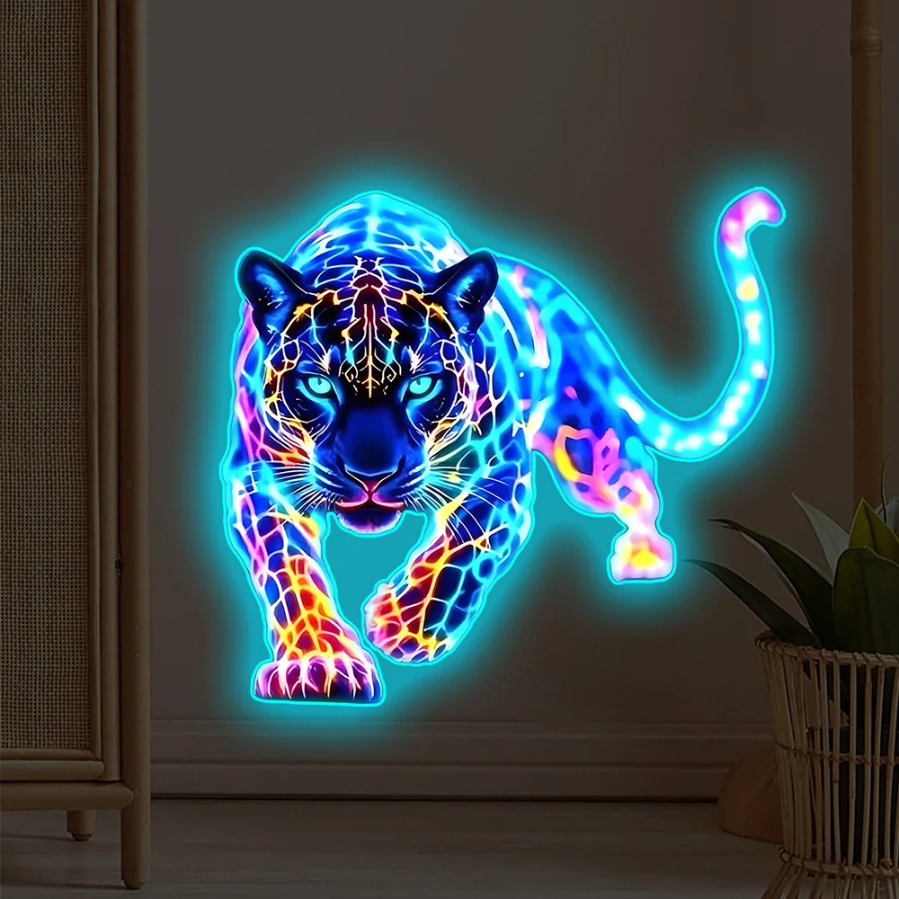 Glow in The Dark Leopard Wall Sticker Luminous Neon Animal Decal Self-Adhesive PVC Mural Decor for Bedroom Living Room