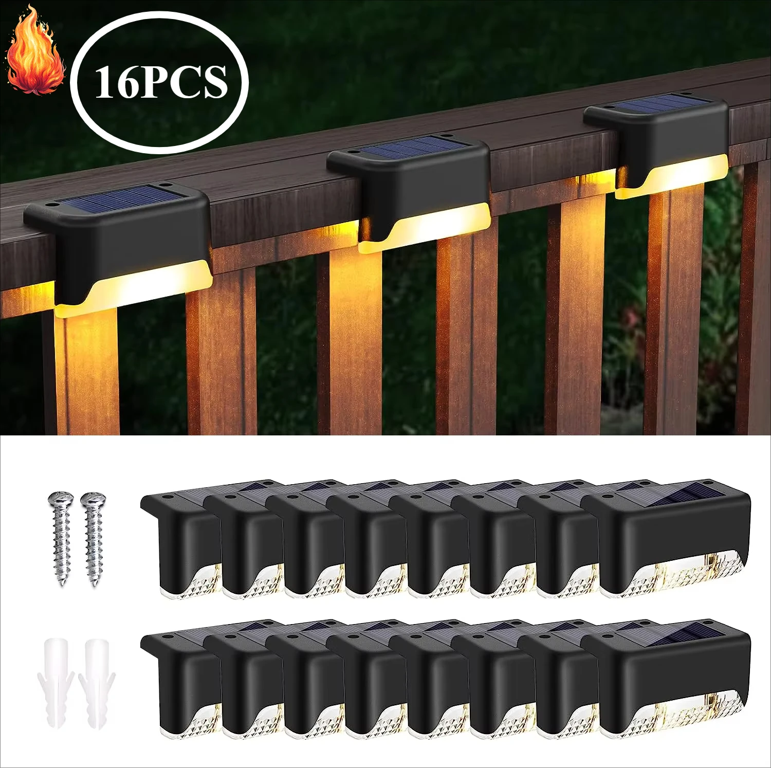 

Солнечные уличные светильники SZRSTH, водонепроницаемые - 16 светодиодных солнечных светильников для ступеней, декоративные светильники для лестниц, заборов, дворов, патио, дорожек - теплый белый свет