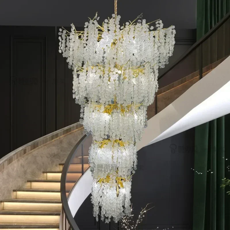 

Modern Luxury Crystal Led Lights Staircase Loft Villa Hotel Lobby Lamps High Floor Gold Crystal Tree Branch Hanging Chandeliers