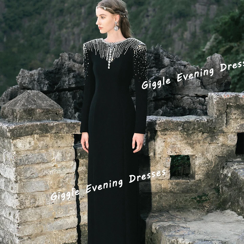 Giggle Crepe O-Neck Exquisite Beading Elegance Prom Gown Saudi Arab Nobility Floor-Length Evening Party Dresses for Women 2024