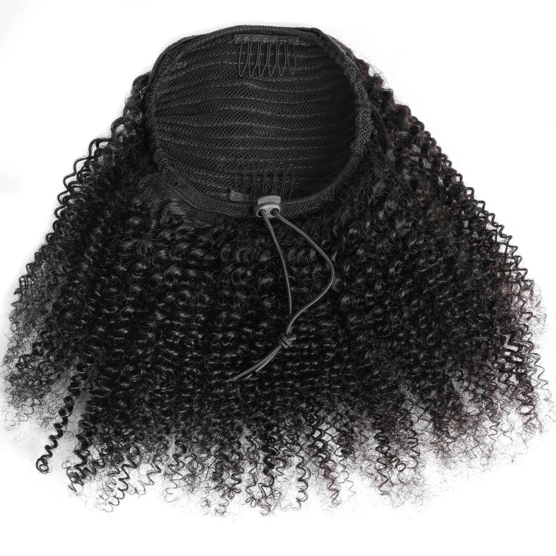 Mongolian Kinky Curly Human Hair Extensions 10-24 Inch 4b 4c Afro Ponytail Clip in Drawstring Easy to Wear for Quick Hair Style