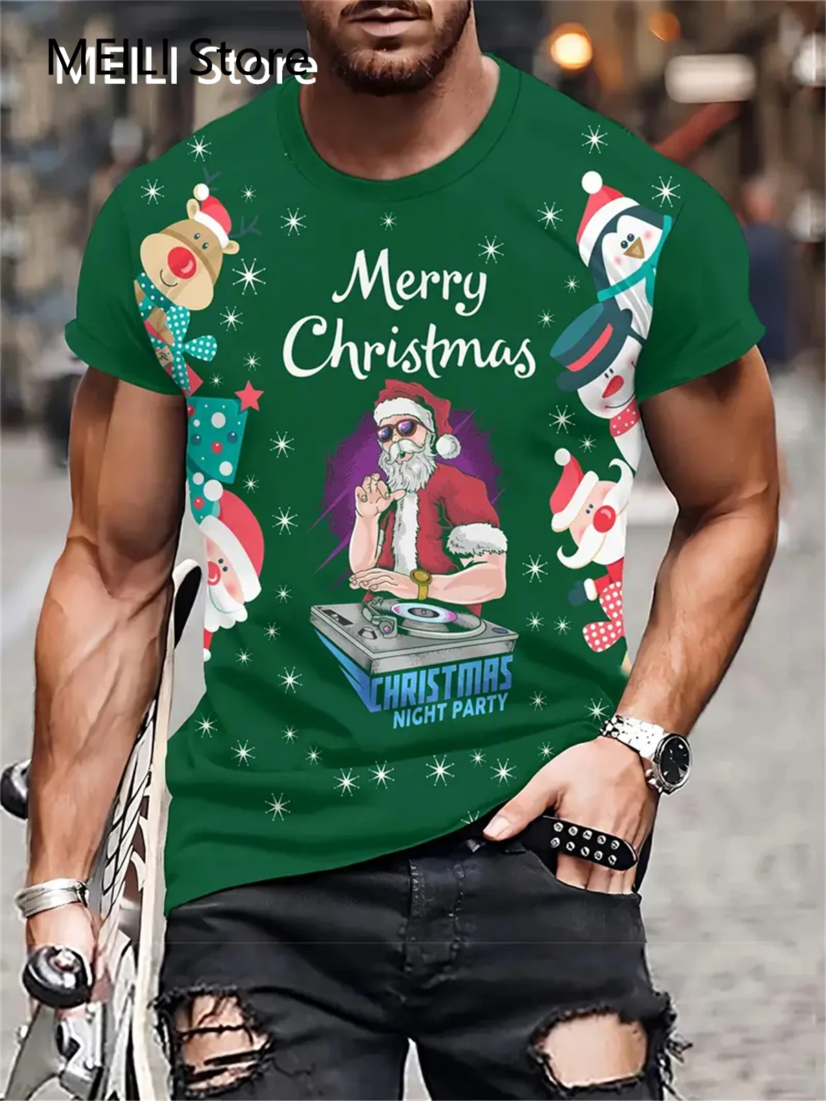 Natal dos homens T Camisa 3D Impressão Casual Manga Curta Tees Street Fashion Tripulação Pescoço Pullover Masculino Oversized Roupas Camisola