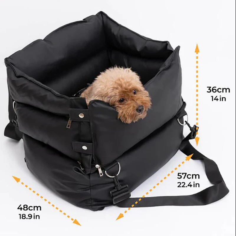 Leather Dog Car Seat Bed Built-in Safety Buckle Pet Travel Safety Booster Seat Luxury Pet Car Seat For Small Middle Dog Products