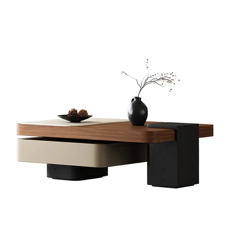Medieval rock slab coffee table combination modern TV cabinet side table new rotatable home living room