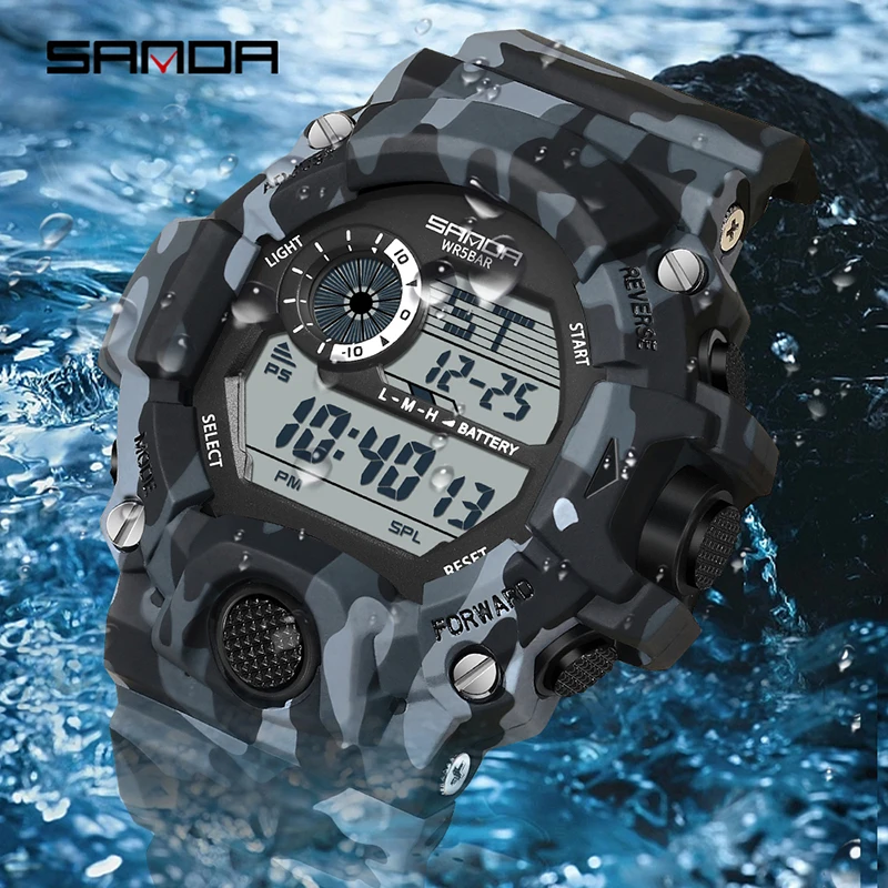 SANDA Mens Watches Top Brand Luxury Electronic Watch Multifunctional Luminous LED Display Men Military Clock 50M Waterproof 2183