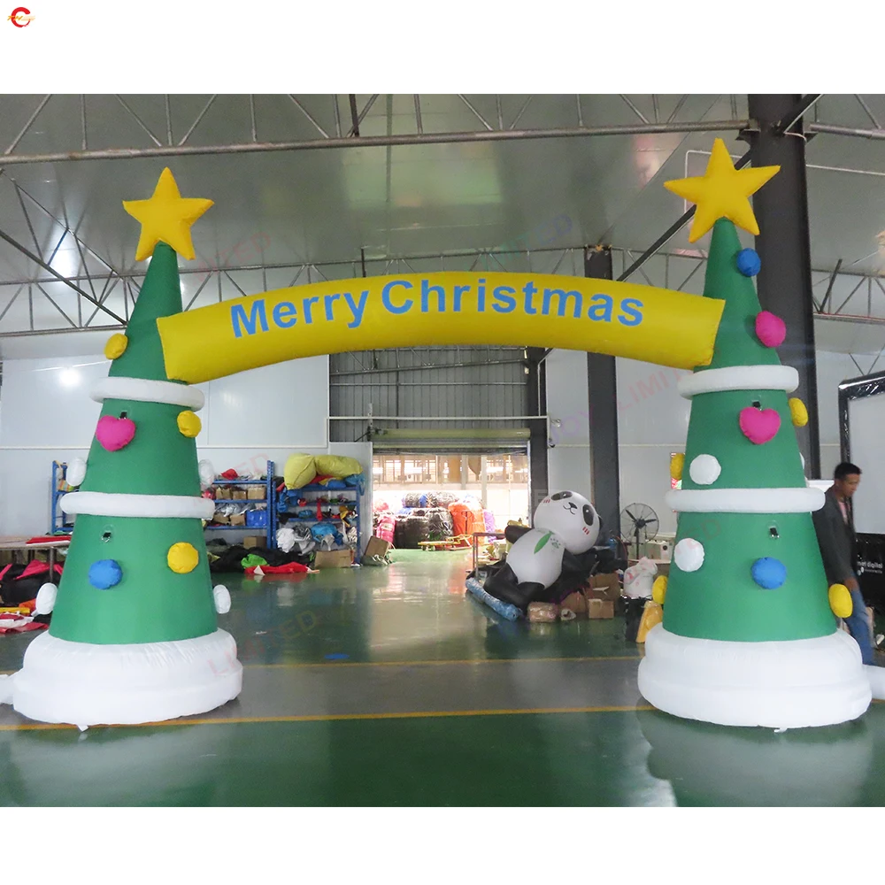 Fast Shipping Advertising Christmas Tree Inflatable Archway Christmas Inflatable Arch Entrance with Blower for Sale