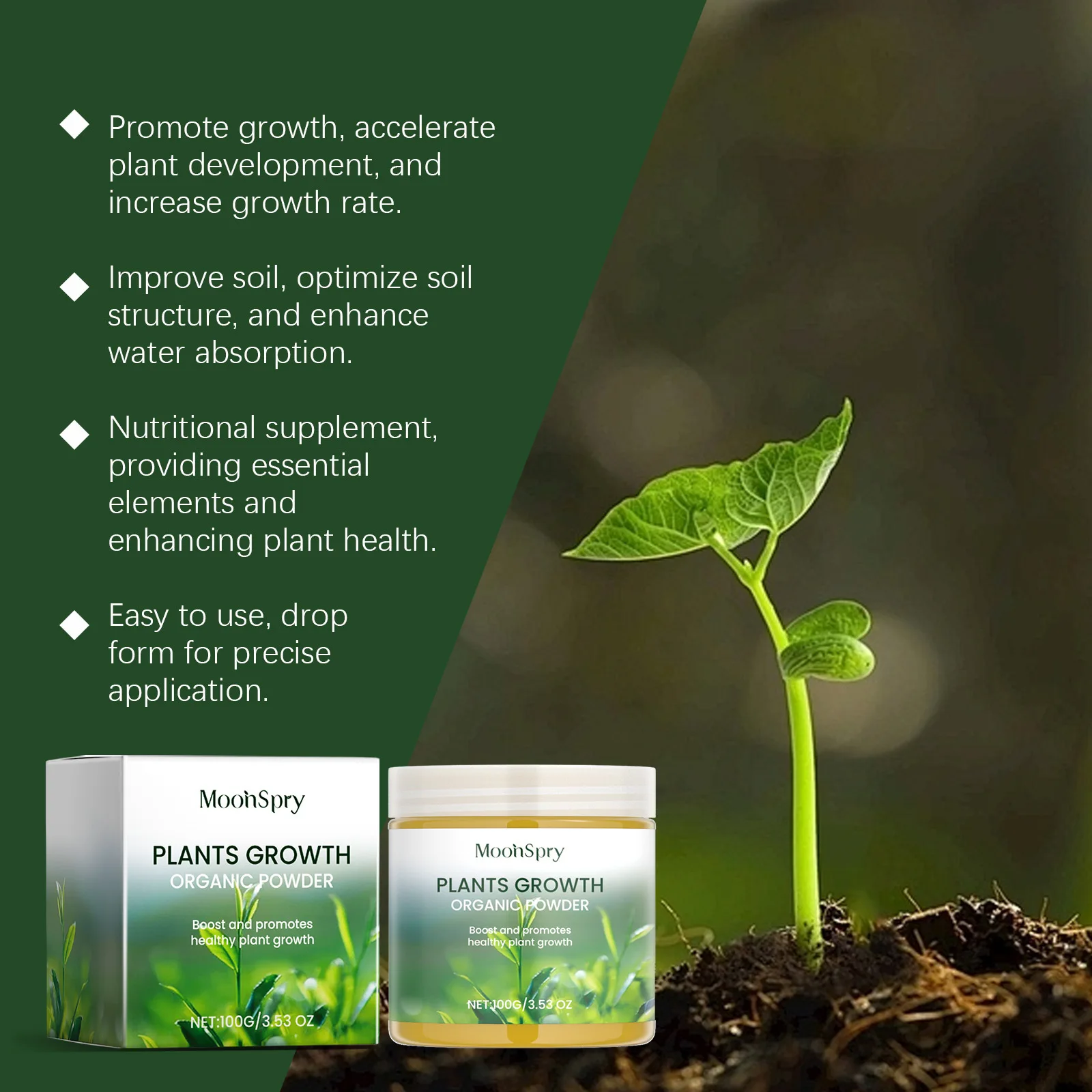 MoonSpry 100g Organic Plant Nutrient Powder - Improves Soil Compaction, Boosts Potted Flowers for Lush Blooming