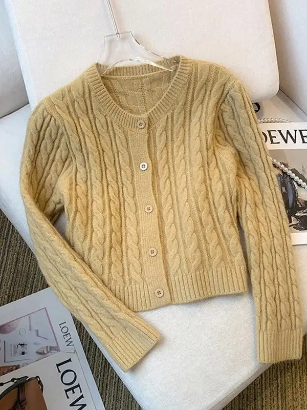 

Loose Women's Knitted Cardigan ort round Ne Twisted Sweater Outerwear Korean Sle Early Autumn New Arrival