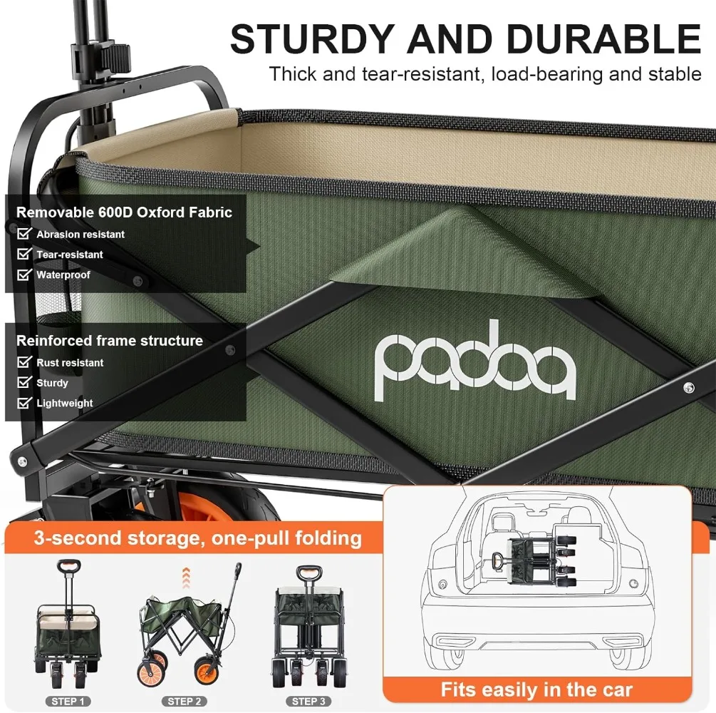 Imagem -04 - Dobrável Garden Wagon com Grandes Rodas de Todo o Terreno Assistência Elétrica Dobrável 300 Libras Carrinho de Mercearia Portátil para Camping