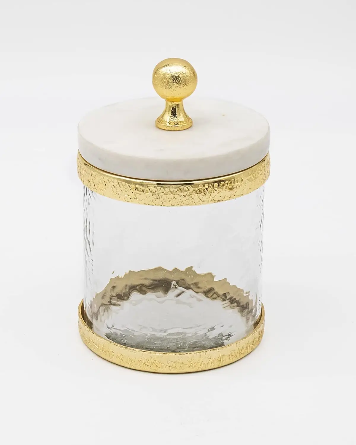 

Canister Container, Glass Canister, Marble with Gold Band - 4x8