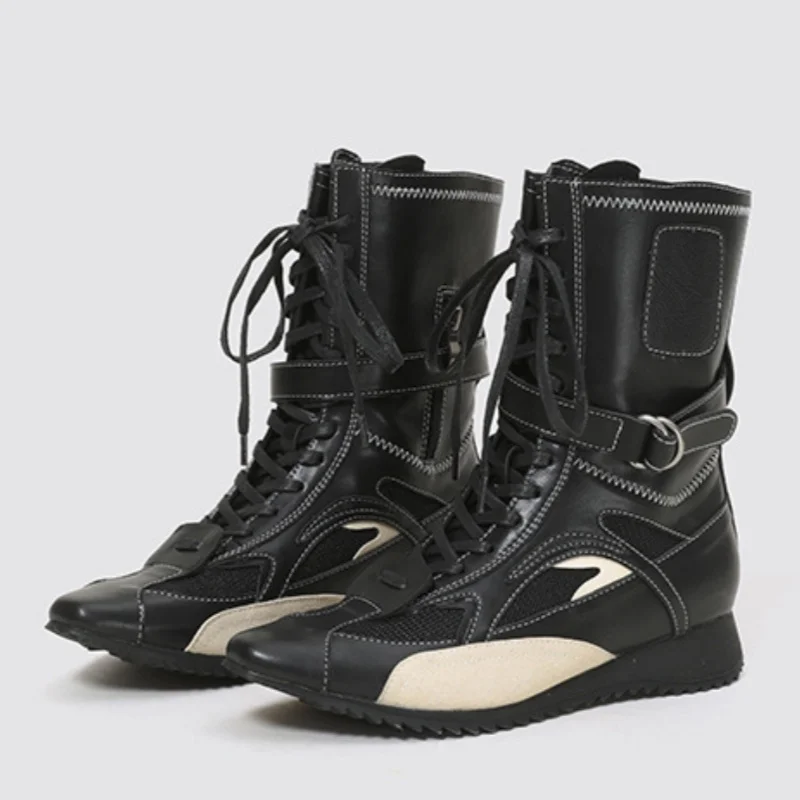 Retro Chunky Heel Pointed Toe Women Boxing Boots Fashion Mixed Color All Match Casual Ankle Boots Female High Top Shoes Runway