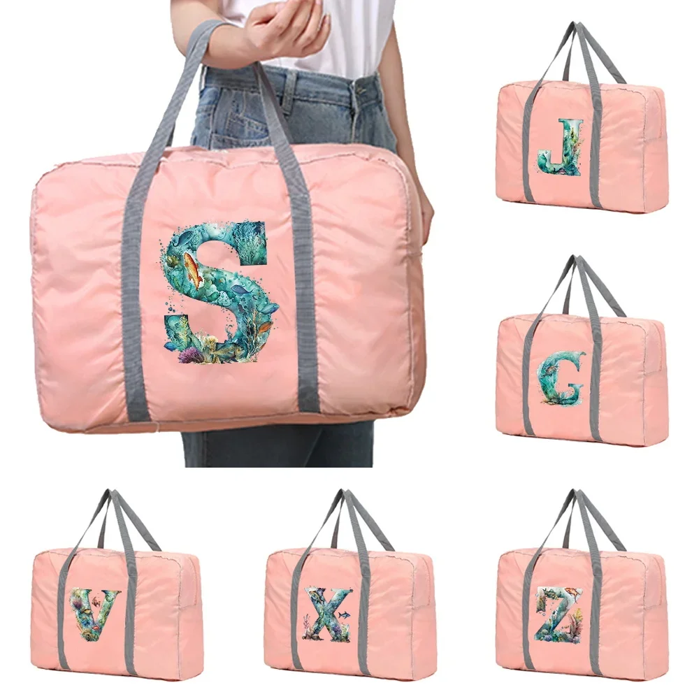 

Travel Bags Boston Bag Organizers Large Capacity Weekend Bag Fish Letter Pattern Foldable Clothes Storage Carry on Handbags