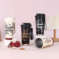 Valley Flower Cute Water Bottle With Straw 500ml 316 Stainless Steel Coffee Cup With Straw Vacuum Insulated Leakproof