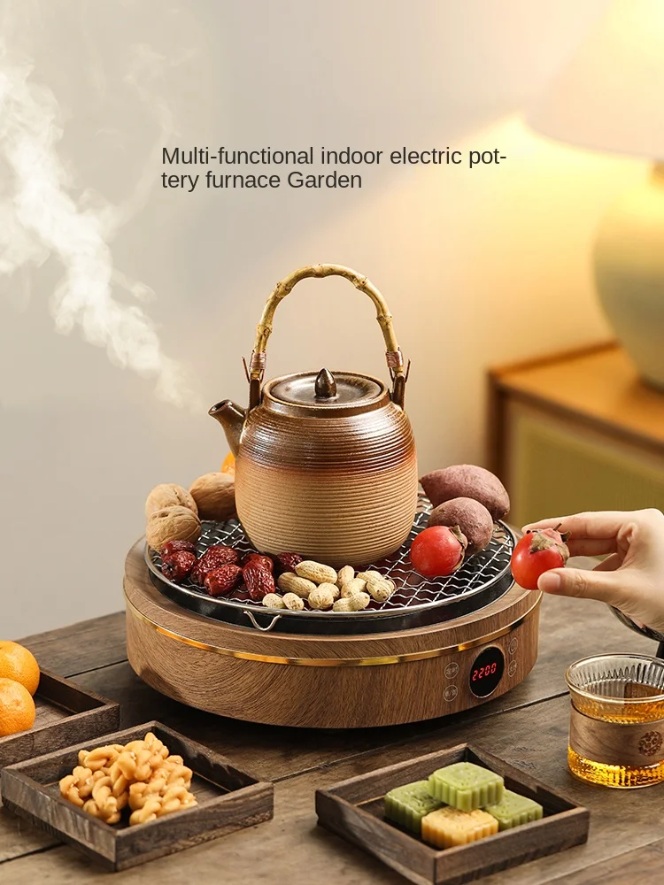 Teapot electric stove appliance set winter home indoor plug-in desktop ornament exquisite high-end semi-handmade pure solid wood