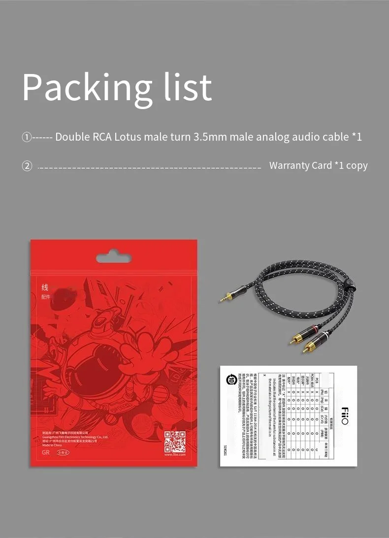 FiiO LR-3.5A dual RCA Lotus male to 3.5mm male audio cable for SP3 speaker