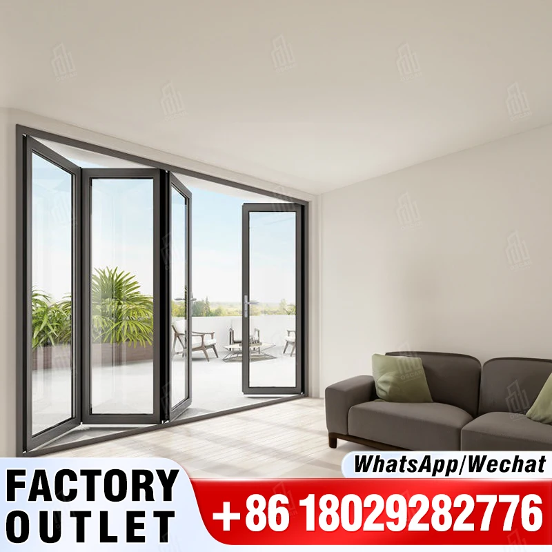 Oscaracso Commercial Aluminum Door Exterior Villa Aluminium Profile Folding Door Double Glazed Exterior Patio Bifold Door