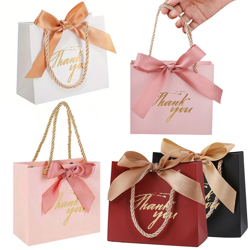 6/12 pçs "obrigado" bronzeamento presente sacola saco de papel resuable várias cores disponíveis festa de aniversário sacos de lembrança de casamento zyf