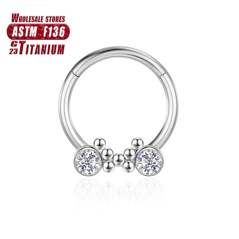 Titanium Septum Clicker Nose Ring with CZ Beads