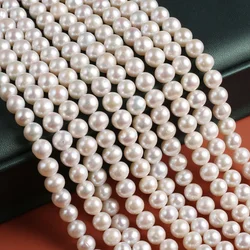 Perla Natural de agua dulce para fabricación de joyas, cuentas espaciadoras sueltas, redondas, blancas y moradas reales, accesorios de pulsera y collar DIY, 8-9mm