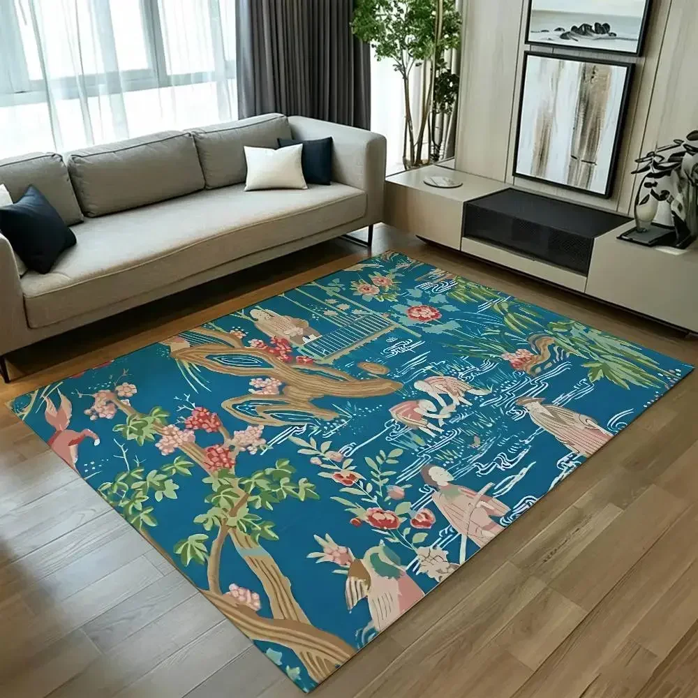 Richloom Teahouse Toile Chinoiserie Pagoda Carpet Bathroom Antislip Mat Home Decoration Mat Entrance Door Mat Scratch-resistant