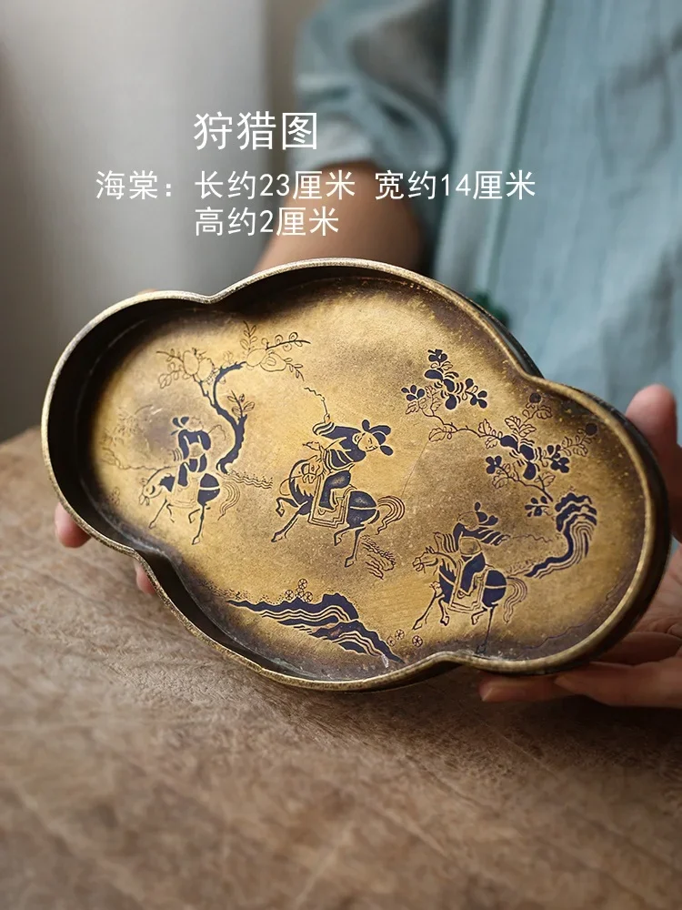 Tea Art Song Style Antique Pure Copper Painted Pot Tray Handmade Brass Pot Mat Copper Tea Tray Dry Teapot Platform Tea Table