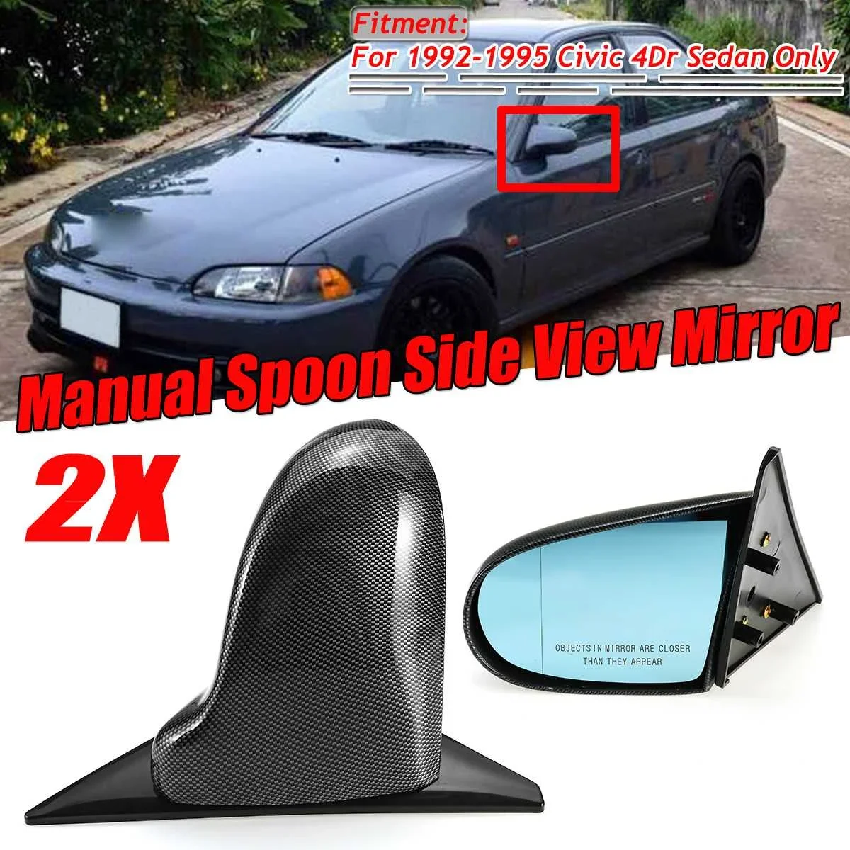 For Honda Civic 4Dr Sedan 1992-1995 Car Rearview Mirror Manual Adjustable Spoon Style Car Rear View Side View Mirror