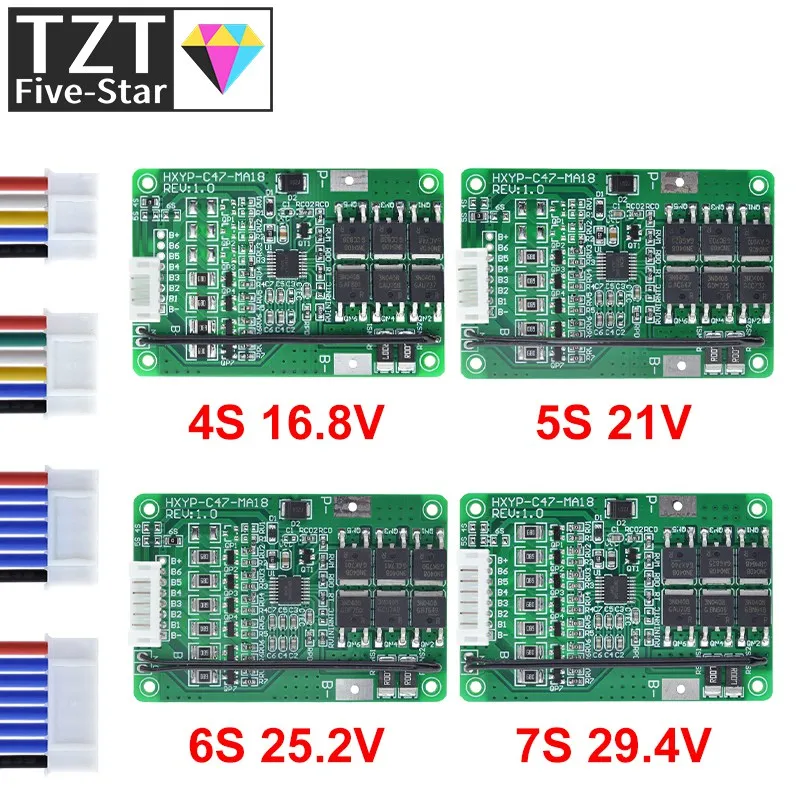 4S/5S/6S/7S BMS 16.8V 21V 20A 18650 Li-ion Lmo Ternary Lithium Battery Charger Protection Board Balance And Temperature Protect