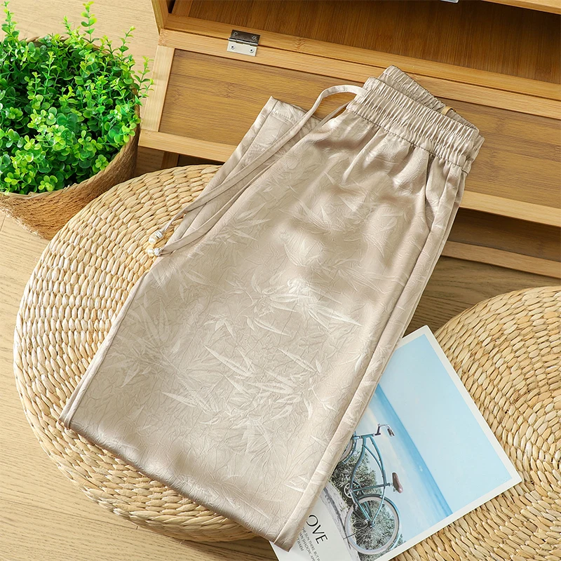 

High Waist Straight Leg Casual Pants for Women Summer 2026 New Arrival Large Size Dark Pattern National Style Long Pants