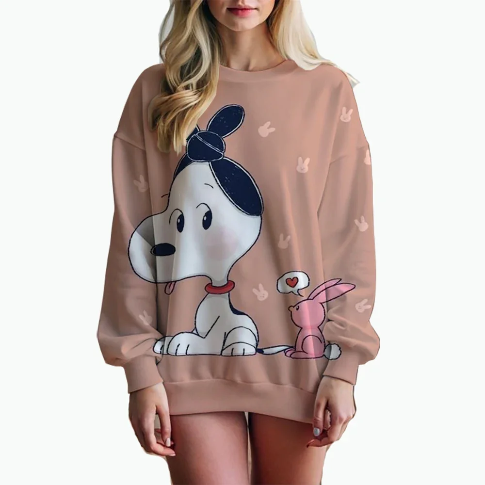 Snoopy Cartoon Anime Women's Hoodie Autumn Winter Edition Women's Round Neck Hoodie 2025 New Fashion Couple round neck pullover