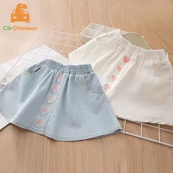 2024 Autumn Spring 2 3 4 6 8 9 10 12 Years Cotton School Embroidery Lovely Cotton With Pocket Baby Kids Girls Denim Skirt