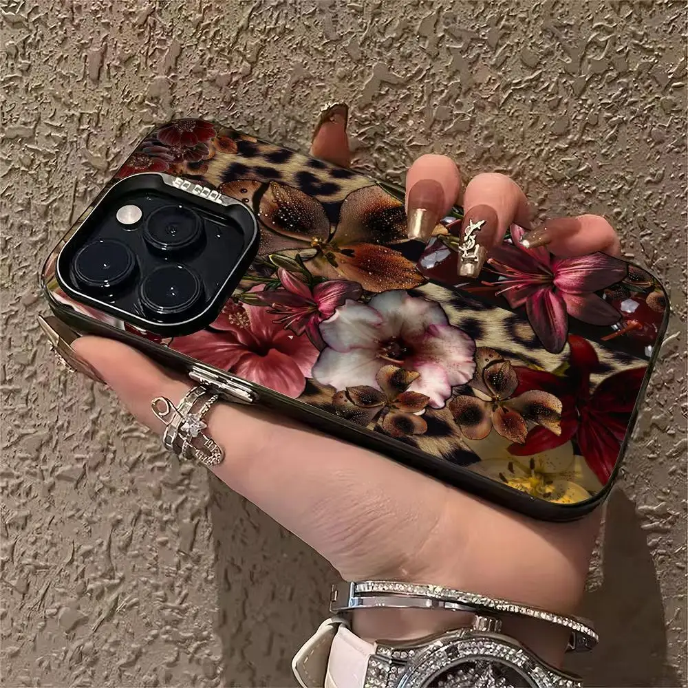 

Retro floral leopard print phone case suitable for iPhone 16 15 14 13 12 11 Pro/ Max/Plus shock-proof rear cover anti-fall