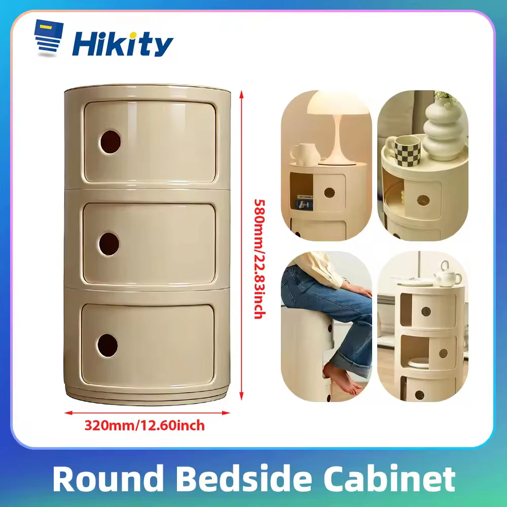Hikity – armoire de chevet ronde à 3 niveaux, organisateur de maison de type tiroir, petite table d'appoint, table de nuit, casier de rangement, meubles modernes