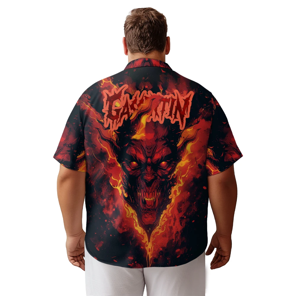 Men's Big and Tall Short Sleeve Golf Polo Buttom Shirt for Men Clothing L-8XL Novelty Flame Monster Graphic Polo T-shirt Tee