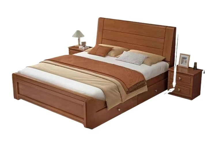 

Solid wood bed, double, master bedroom, simple, household, new Chinese style, thickened, storage