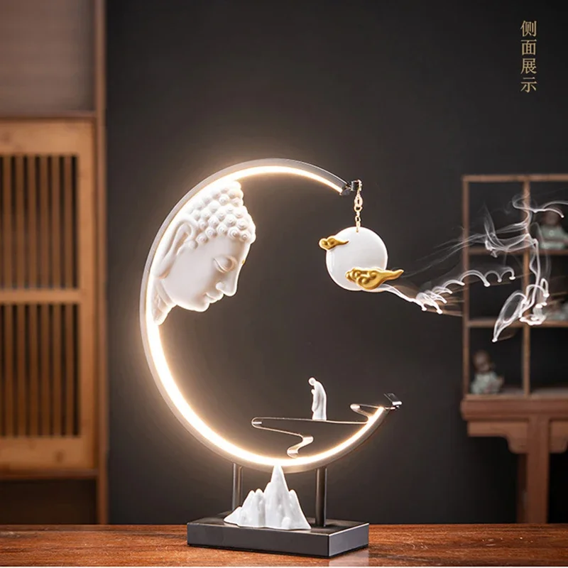 FY Big Size Fengshui Backflow Incense Burner with Irom Frame Zen Office Desktop Decorations for Home OUD Sandal Incense Holder