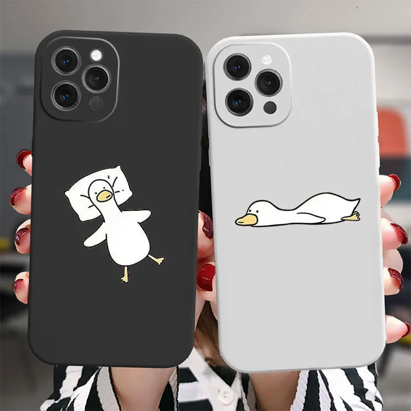 Funny Cartoon Duck Lovers Couple Phone Cases for iPhone 14 15 13 12 11 Pro Max Mini X XR XS Max 8 15 Plus SE Cute Paired Covers