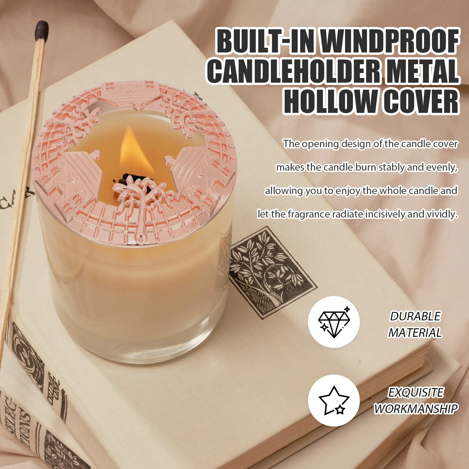 

Aromatherapy Cover Hollow Metal Lid Windproof Scented Holder Heat Collecting Decorative Jar Topper Artistic