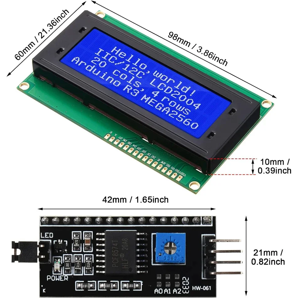 LCD2004 2004 Modulo LCD Schermo blu/verde/bianco Display LCD a caratteri 20X4 Modulo adattatore interfaccia seriale IIC I2C per Arduino