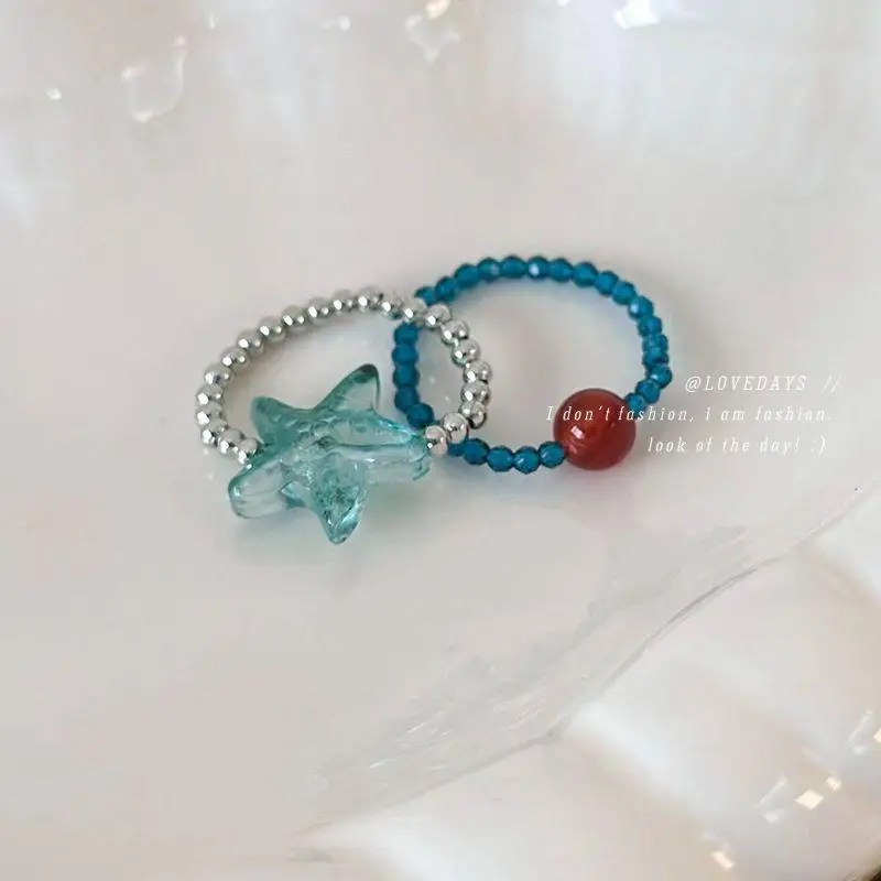 Новые-милые-синие-мечты-желеобразная-ракушка-смоляные-кольца-со-звездами-металлические-кольца-для-женщин-и-девочек-морская-звезда-бисерные-кольца-на-палец-океанские-ювелирные-аксессуары