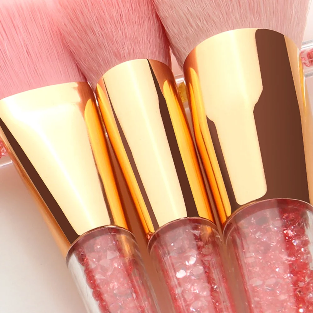 

5pcs in 1 Set Pink Hair Makeup Portable Yellow Crystal Scatter Cone Shape Transparent Handle Makeup Tools Set