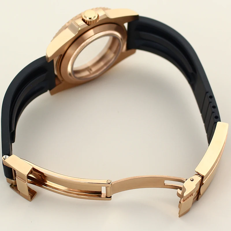 Rose Gold Case 40mm Ms. Watch Case Rubber Strap Sapphire Glass For NH35 NH36 NH34/38 Miyota8215 Eta 2824 Movement Ceramic Bezel