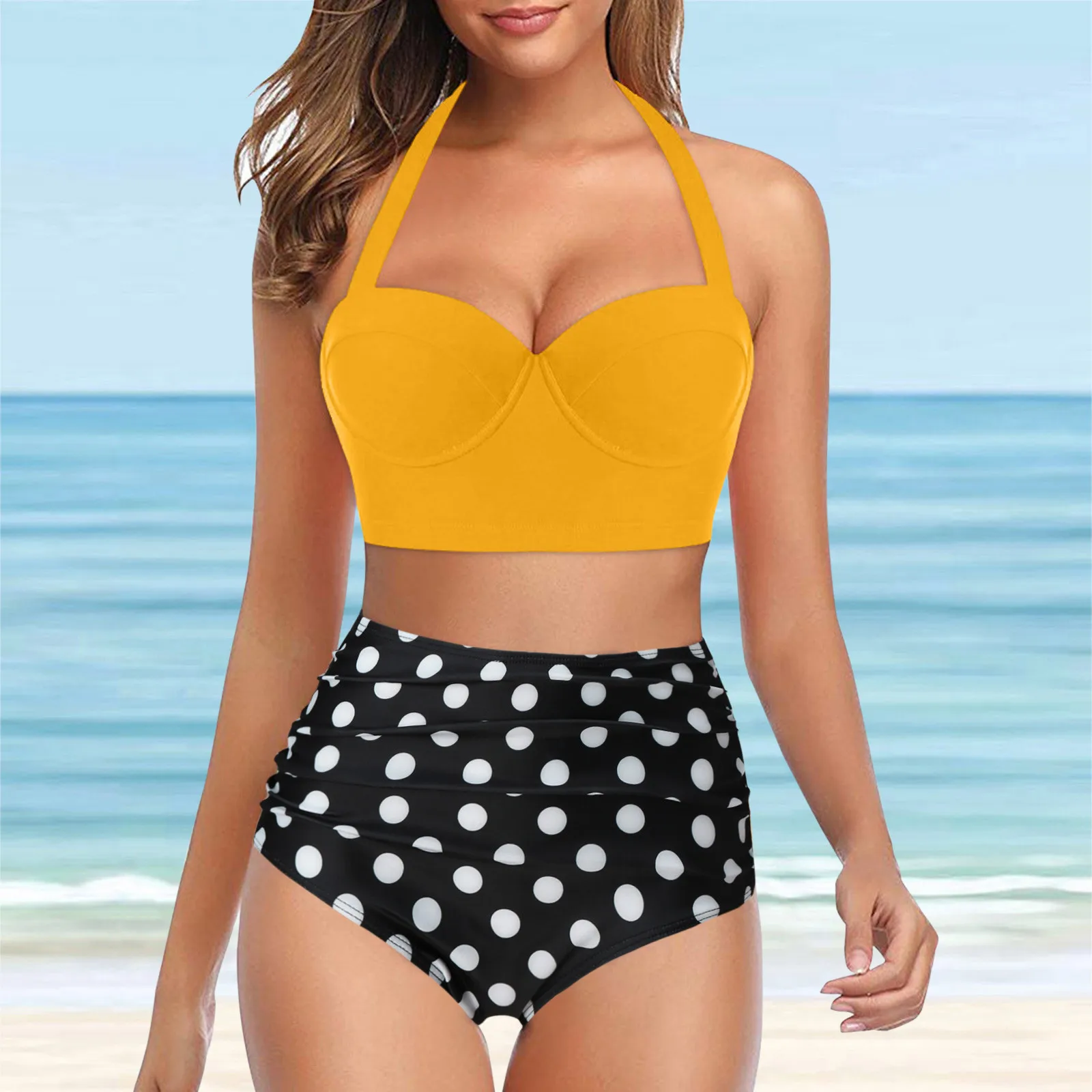 Lato w stylu vintage moda Polka Dot drukowany strój kąpielowy stroje kąpielowe damskie seksowny biustonosz Push Up strój kąpielowy bikini