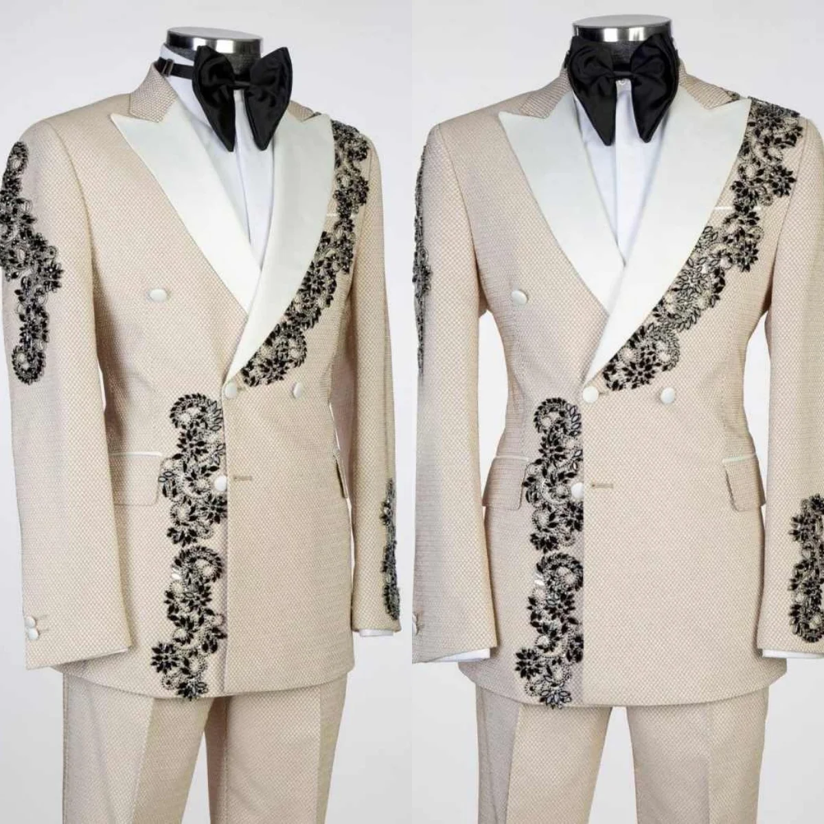 

Modern Groom Wedding Tuxedos Double Breasted Peaked Lapel Pant Sets Crystals Classic Fit 2 Pieces Customized Male Wear