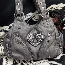 HAEX Y2K-Bolso de hombro para Mujer, bandolera Retro con cadenas de PU suave, estilo Moto, tendencia de moda