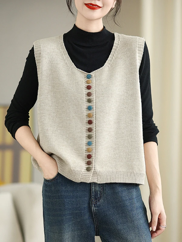 

Аутентичный вязаный открытый кардиган, жилет, женский весенне-осенний топ Sli, художественный топ, круглый, на одной пуговице