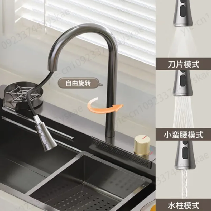 68x46cm Multifunctional Kitchen Waterfall Dishwashing Basin Sink Stainless Steel  Basement Vegetable Wash Basin Cup Automatic