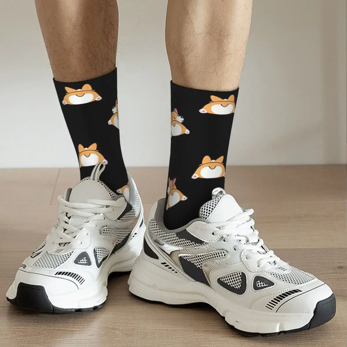 Chaussettes foncées à motif de corgi pour hommes et femmes, bas Harajuku super doux, chaussettes longues toutes saisons, accessoires drôles et mignons, cadeaux