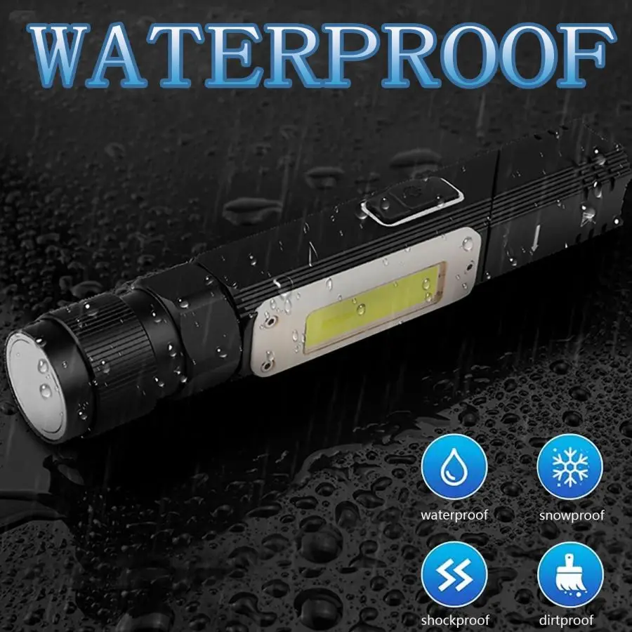 Powerful LED Flashlight 90 Degree Twist Rotary Clip Rechargeable Work Light 5 Modes Tactical Flashlights Super Bright Torch